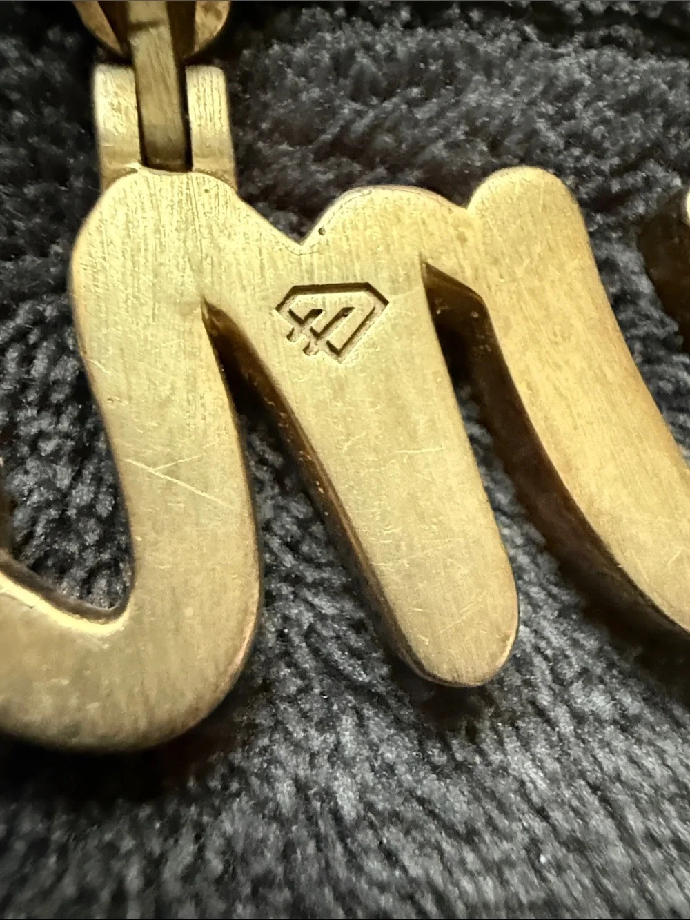 Gold Rhinestone 'PUNCH' Script Pendant with Lion Bail